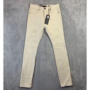 Waimea Boys Jeans 16 Off-White Skinny Fit Distressed Bone Ripped Denim Cotton